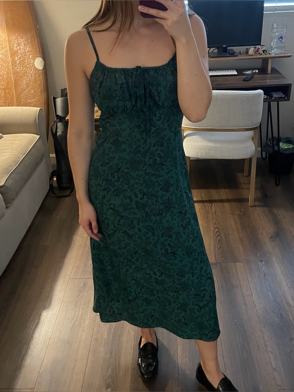 Emerald Green Paisley Slip Midi Dress